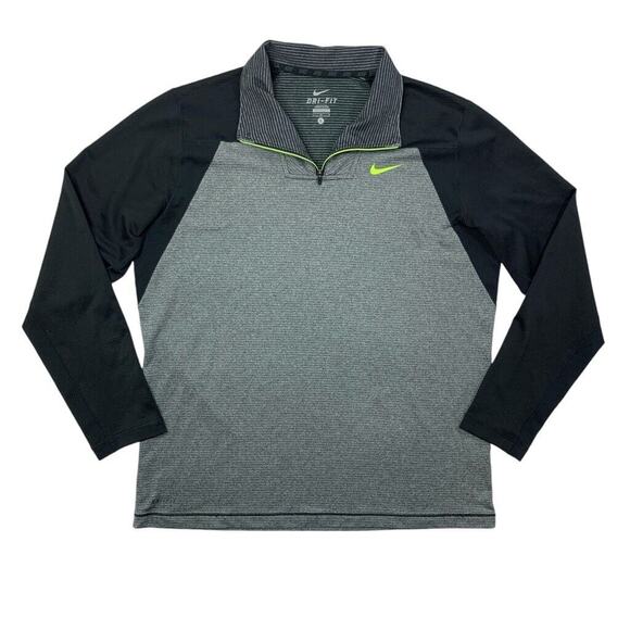 Nike Sweatshirt Mens L Large Black Gray Sphere Dri Fit Half Zip Lightweight Golf - Picture 1 of 14